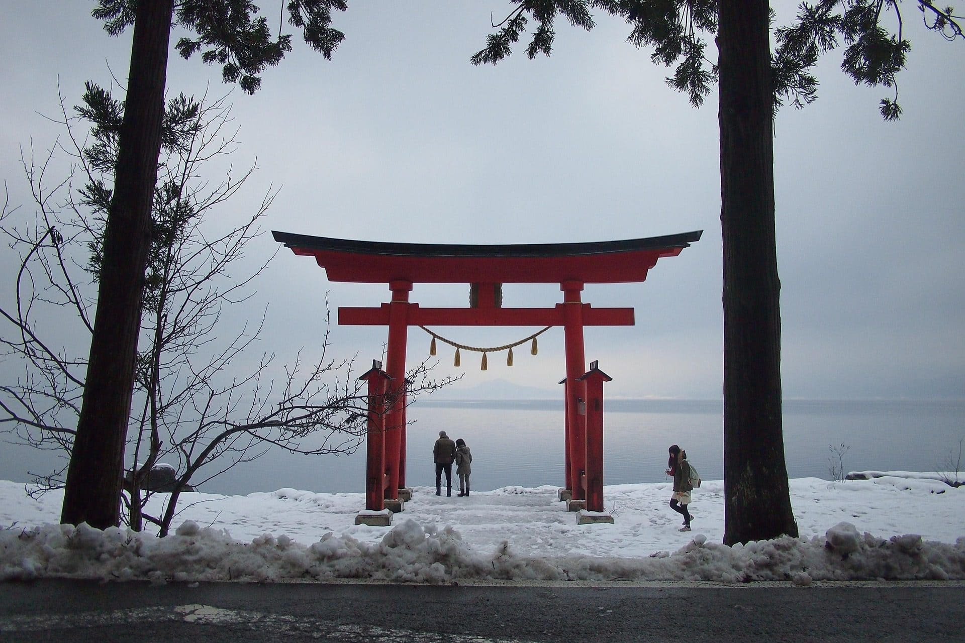 Scenic Tohoku landscape with lake and mountains in Japan
