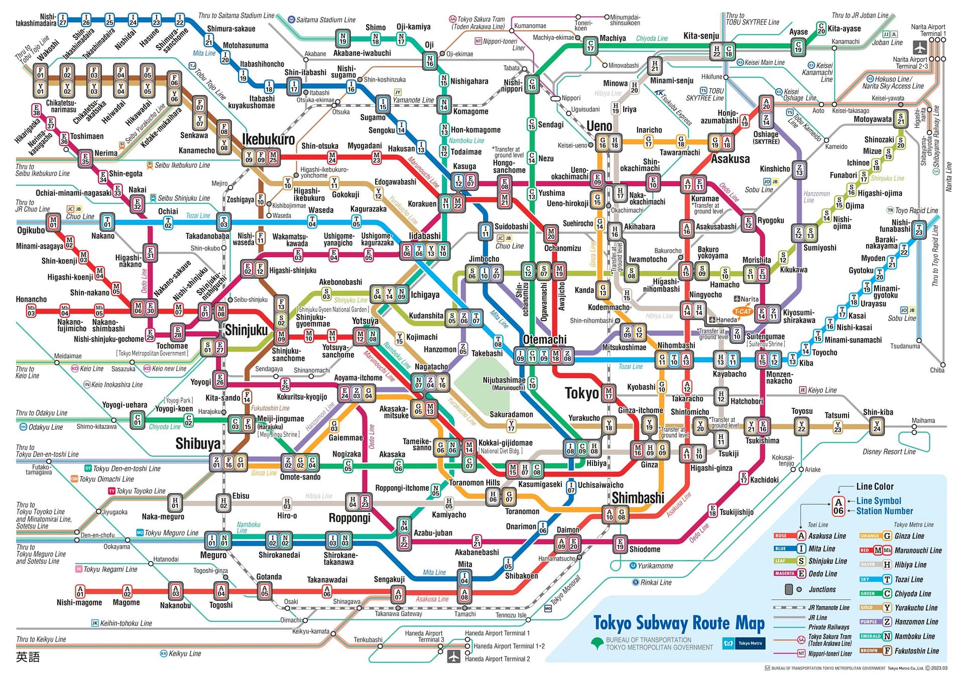 Major JR Lines and Subways in Central Tokyo